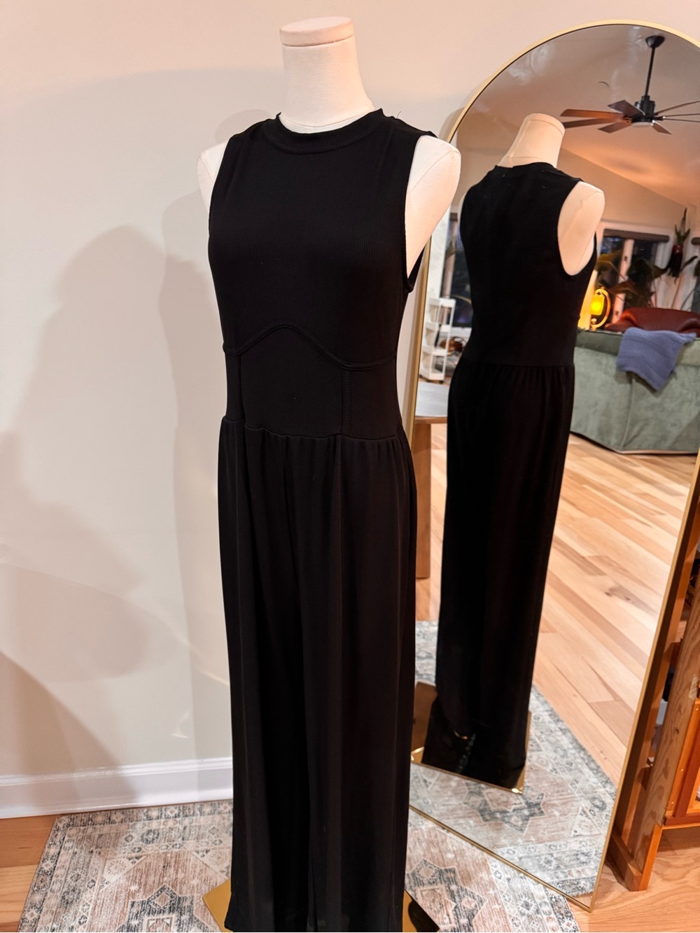 cider black ribbed wide leg jumpsuit